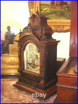VERY RARE 1900's LENZKIRCH 8 DAY DIGITAL FLIP CARVED WALNUT BRACKET CLOCK