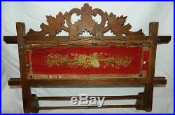 VICTORIAN 1880s Carved Walnut TOWEL RACK & Antique Needlepoint Insert VERY NICE