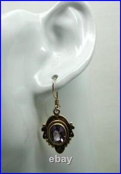 Very Lovely Nice Heavy Quality 9 Carat Gold And Amethyst Antique Style Earrings