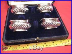 Very Nice 1939 Cased Set Of 4 Solid Silver Salts By Horace Woodward, Birmingham
