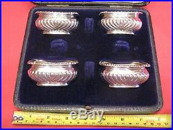 Very Nice 1939 Cased Set Of 4 Solid Silver Salts By Horace Woodward, Birmingham