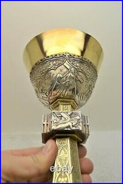 Very Nice All Sterling Silver Antique Chalice, 14 Stations of the Cross (CU73)