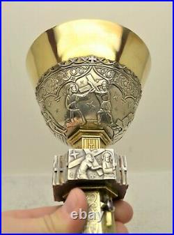 Very Nice All Sterling Silver Antique Chalice, 14 Stations of the Cross (CU73)