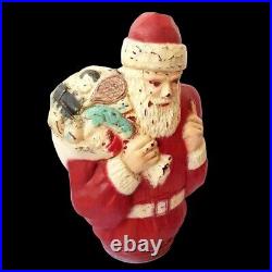 Very Nice Antique 1930 Santa Claus Bust withToys Bag Figural Glass Candy Container