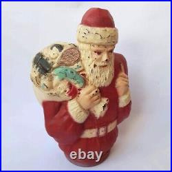 Very Nice Antique 1930 Santa Claus Bust withToys Bag Figural Glass Candy Container