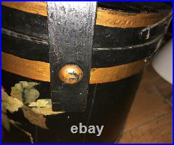 Very Nice Antique 19th C Wood Firkin Original 10 Tall Tole Painted Bucket