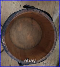 Very Nice Antique 19th C Wood Firkin Original 10 Tall Tole Painted Bucket