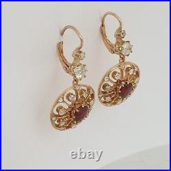 Very Nice Antique Artnouveau Earring With Garnet And Old Cut Natural Diamonds