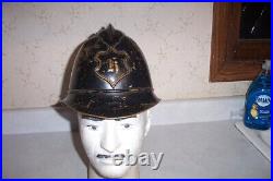 Very Nice Antique Brass German Firemans Helmet, Leather Lining Is In Good Shape