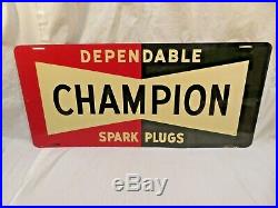 Very Nice Antique Champion Spark Plug Tin Sign Original not Porcelain 12x26