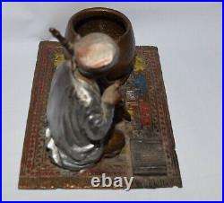 Very Nice Antique Cold Painted Metal Figural Match Holder arab on rug