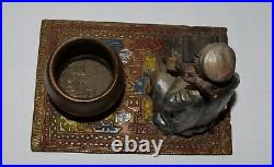 Very Nice Antique Cold Painted Metal Figural Match Holder arab on rug
