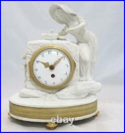 Very Nice Antique French 8 Day White Bisque Porcelain Mantle Clock