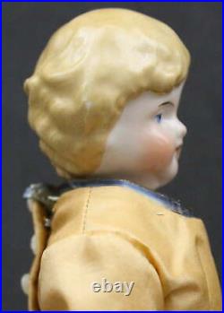 Very Nice Antique German China Doll Blonde Hair & Peach Color Dress