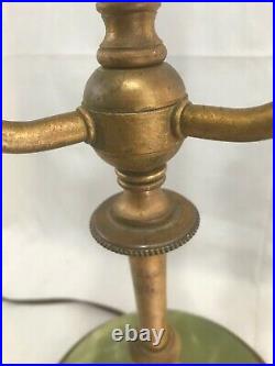 Very Nice Antique Gilt Bronze / Brass & Green Stone Agate 3-Bulb Table Lamp 24