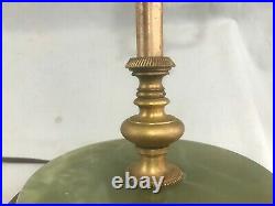 Very Nice Antique Gilt Bronze / Brass & Green Stone Agate 3-Bulb Table Lamp 24