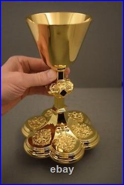 + Very Nice Antique Gothic Chalice + All 24k Goldplated + 9 1/4 ht. + (H28837)