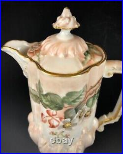 Very Nice Antique Hand Painted German Chocolate Pot Wild Rose Decoration