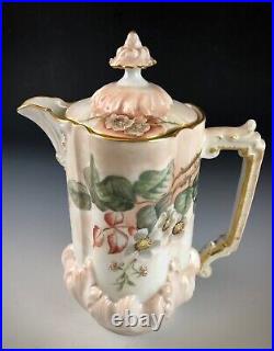 Very Nice Antique Hand Painted German Chocolate Pot Wild Rose Decoration