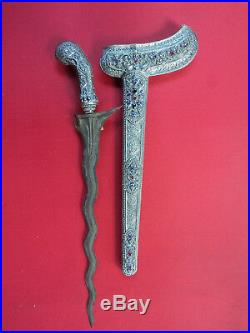 Very Nice Antique Javanese Keris Sterling Silver Sword Knife Jw 1