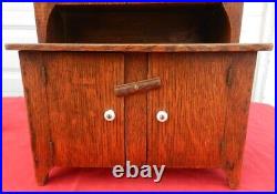 Very Nice Antique Oak Miniature Step Back Cupboard 4 Doors 20 Tall x 12 Wide