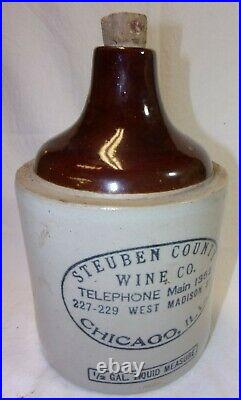 Very Nice Antique STEUBEN COUNTY WINE CO. Chicago ILL ½ Gallon Stoneware Jug