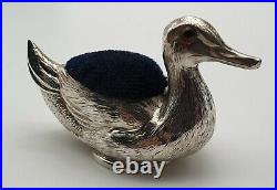 Very Nice Antique Sterling Silver Duck Pin Cushion Birmingham 1906