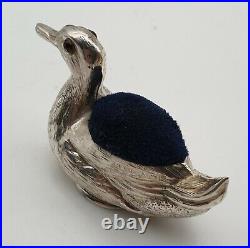 Very Nice Antique Sterling Silver Duck Pin Cushion Birmingham 1906