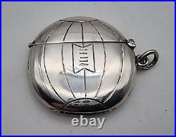 Very Nice Antique Sterling Silver Football / Soccer Ball Vesta Case Birm 1905