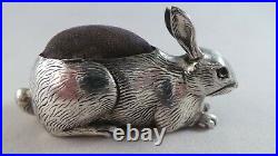 Very Nice Antique Sterling Silver Rabbit Pin Cushion Birmingham 1909