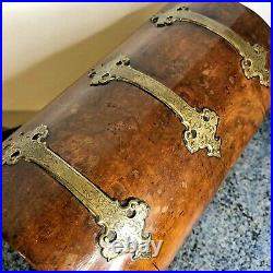 Very Nice Antique Victorian Walnut Veneer Domed Top Tea Caddy Brass Detail VGC