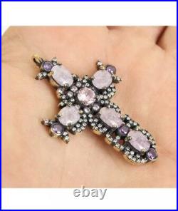 Very Nice! Antique Vintage 925 Silver Amethyst and Topaz Cross