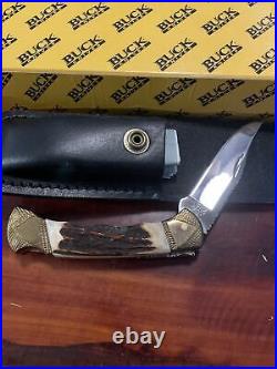 Very Nice Antique Vintage Buck Pocket Knife Model 112v Stag 1989 With Sheath