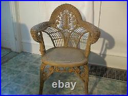 Very Nice Antique Wicker Chair With Ornate Intricate Designs