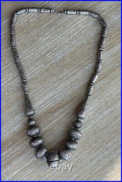 Very Nice Antique Yemenite Tibetan Silver Beads Necklace Tribal Saudi E