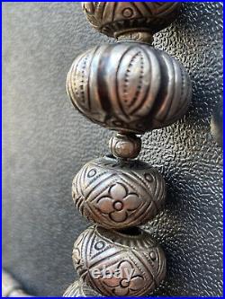 Very Nice Antique Yemenite Tibetan Silver Beads Necklace Tribal Saudi E