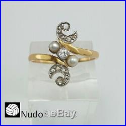 Very Nice Art Nouveau Antique Ring Genuine Natural Diamonds 18ct And Handmade