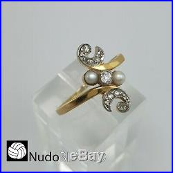 Very Nice Art Nouveau Antique Ring Genuine Natural Diamonds 18ct And Handmade