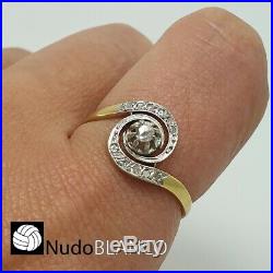 Very Nice Art Nouveau Antique Ring Genuine Rose Cut Diamonds 18ct And Hallmark