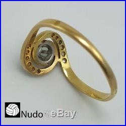 Very Nice Art Nouveau Antique Ring Genuine Rose Cut Diamonds 18ct And Hallmark