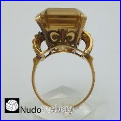 Very Nice Big Retro Cocktail Ring Natural Citrine Stone 27ct And Rose Gold18k