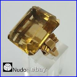 Very Nice Big Retro Cocktail Ring Natural Citrine Stone 27ct And Rose Gold18k