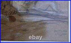 Very Nice Charcoal & Chalk Sketch, Trees On Kraft Paper Signed Roy C. Gamble