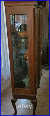 Very Nice Cherry Lighted Display Cabinet Mirrored Back, Glass Shelves