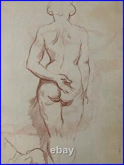 Very Nice Drawing Antique Naked Pencil Paper Woman Erotic 1950 Verso Dancing