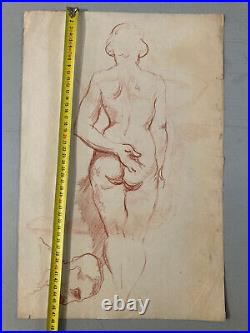 Very Nice Drawing Antique Naked Pencil Paper Woman Erotic 1950 Verso Dancing