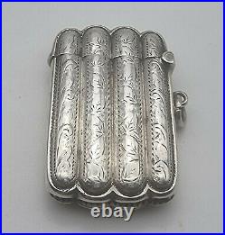 Very Nice Fluted Design Antique Sterling Silver Vesta Case Birmingham 1912