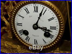Very Nice French Gilt Metal 8 Day Mantle Clock With Figure