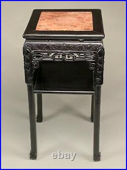 Very Nice Good Quality Chinese Carved Teakwood Marble Top Plant Stand