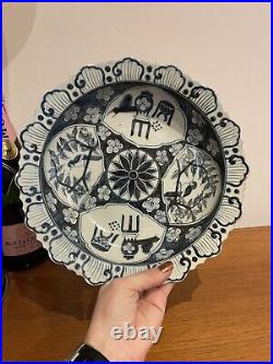 Very Nice Hand Painted Old Antique Chinese Blue & White Footed Bowl Dish
